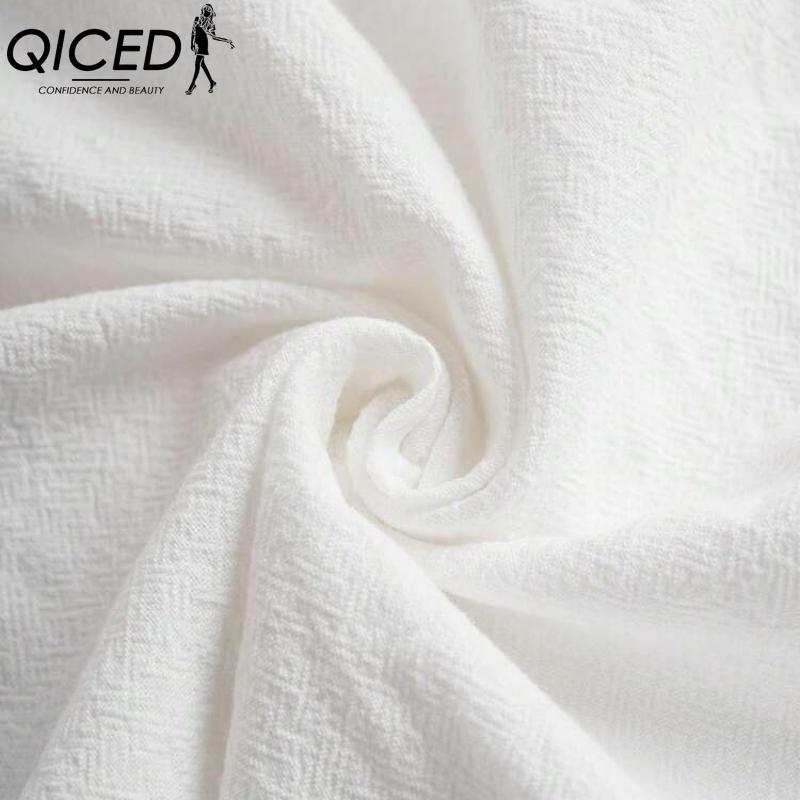 QICED Женская мода лето весна однотонный принт О-образный вырез высокая талия повседневные платья