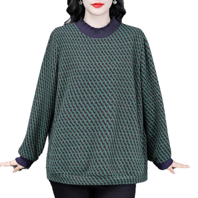 Plus Size Loose Jacquard T-Shirt Sweatshirt for 40-Year-Old Women - Warm, Versatile & Light