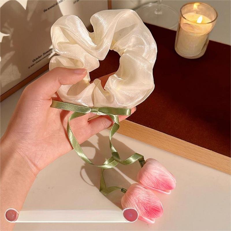 4PCS Korean Hair Accessories Sweet Pink Tulip Flower Clip Pearl Bow Duckbill High-end Fabric Elegant Casual Girl's Headwear 2025 New