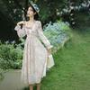Sweet floral long-sleeved dress women's autumn high-end temperament long dress waist gentle wind skirt
