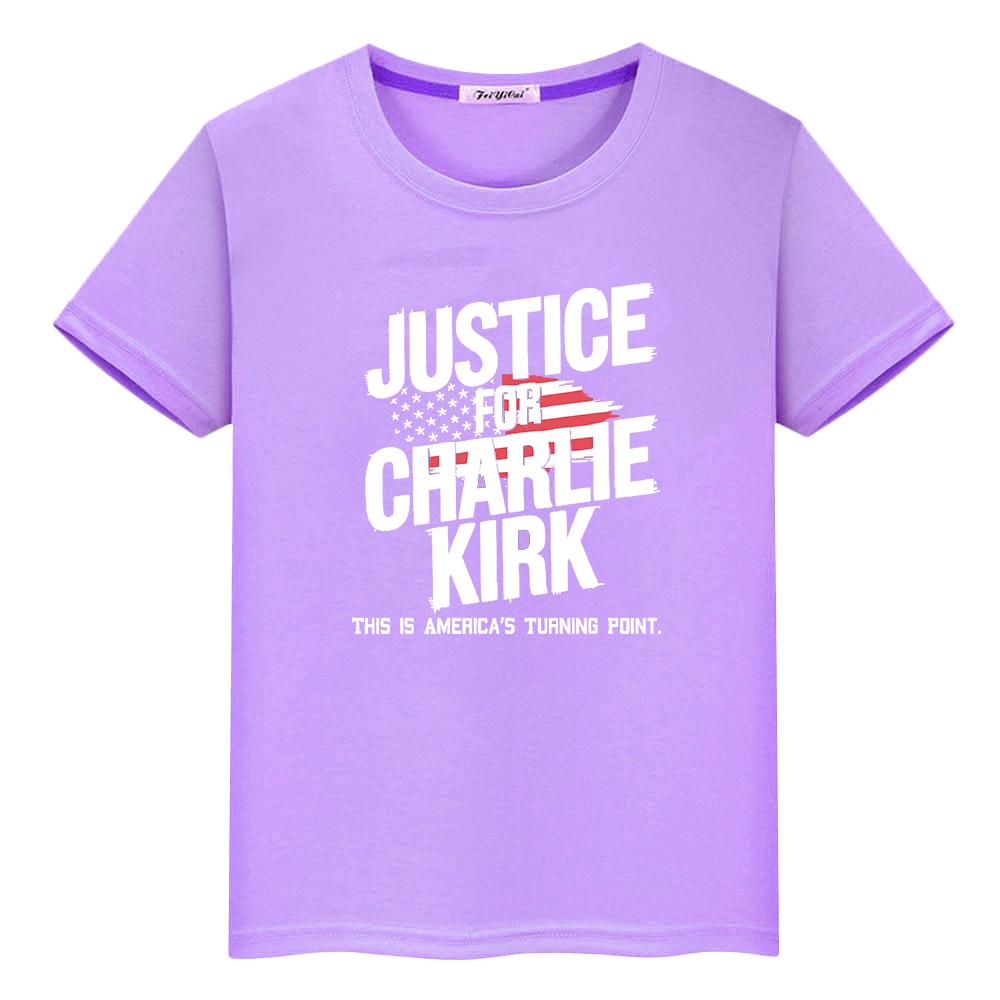 Charlie Kirk FREEDOM print 100%Cotton Tops Anime Short t shirt for kids boy 10year Halloween cartoon Tees y2k kids clothes girls