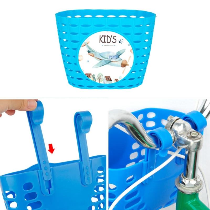 Front Handlebars Basket Waterproofs Childrens Bicycles Basket Plastic Tricycles Basket for School, Outdoor, Cyclings
