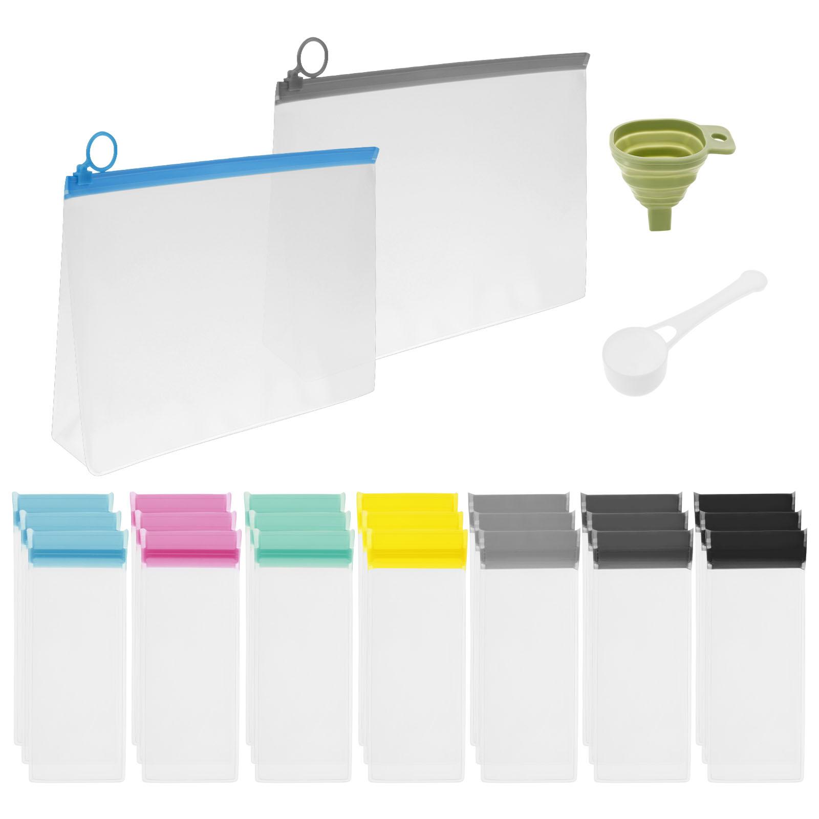 

25 шт. Контейнер для протеинового порошка с воронкой и ложкой, портативный, многоразовый, дорожный герметичный пакет для протеинового порошка для фитнеса, путешествий