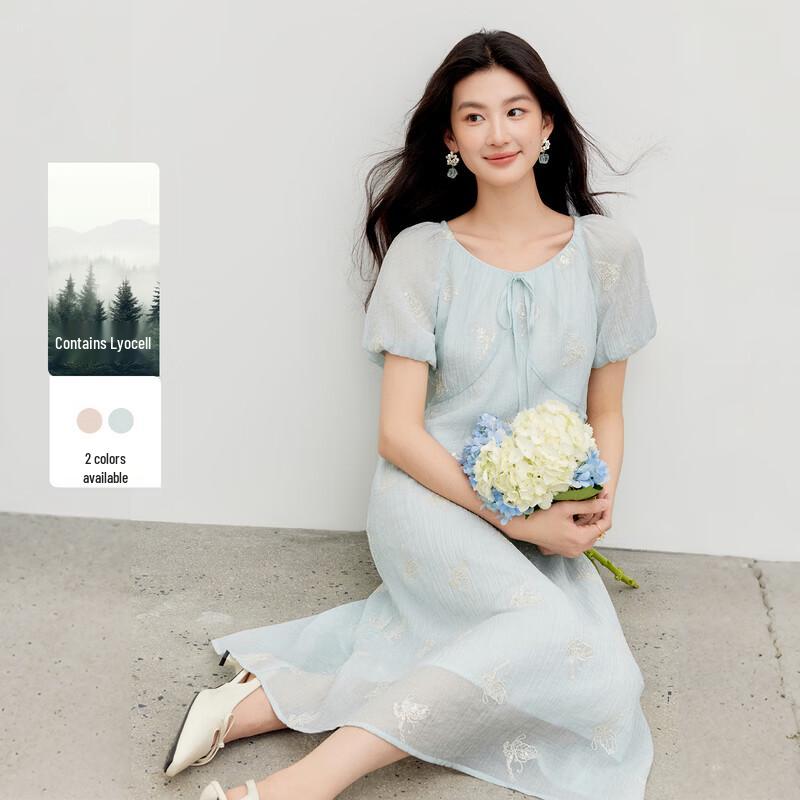 French Fairy Style Off-Shoulder Puff Sleeve A-Line Dress L