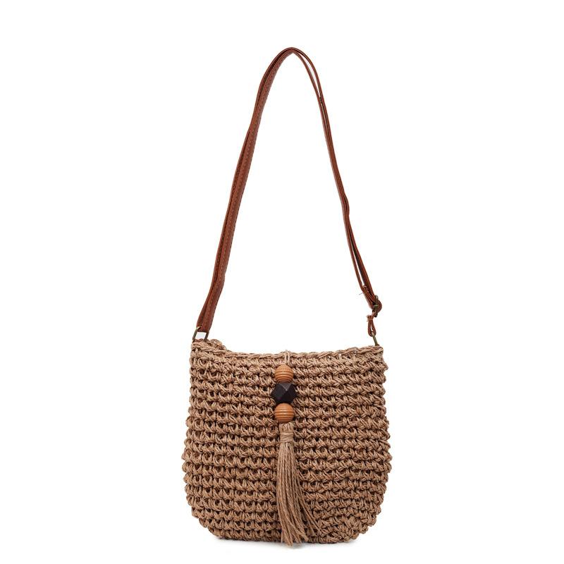 Popular Bucket Bag Women's Summer New Woven Messenger Bag Travel Beach Bag Shoulder Straw Small Bag