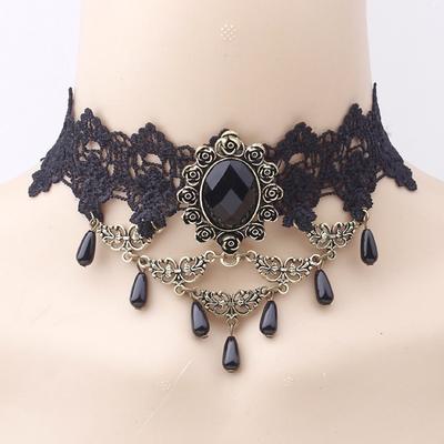 New Sexy Gothic Chokers Crystal Black Lace Neck Choker Necklace Vintage Victorian Women Chocker Steampunk Jewelry