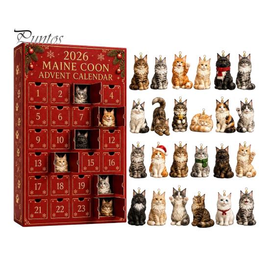 Regalo di Natale per Proprietari di Animali Domestici Calendario dell'Avvento a Tema 2026, Conto alla Rovescia di 24 Giorni con Set Unico Pz Mini Ornamenti 3D Gatto Cane, Regali per le Feste Casa