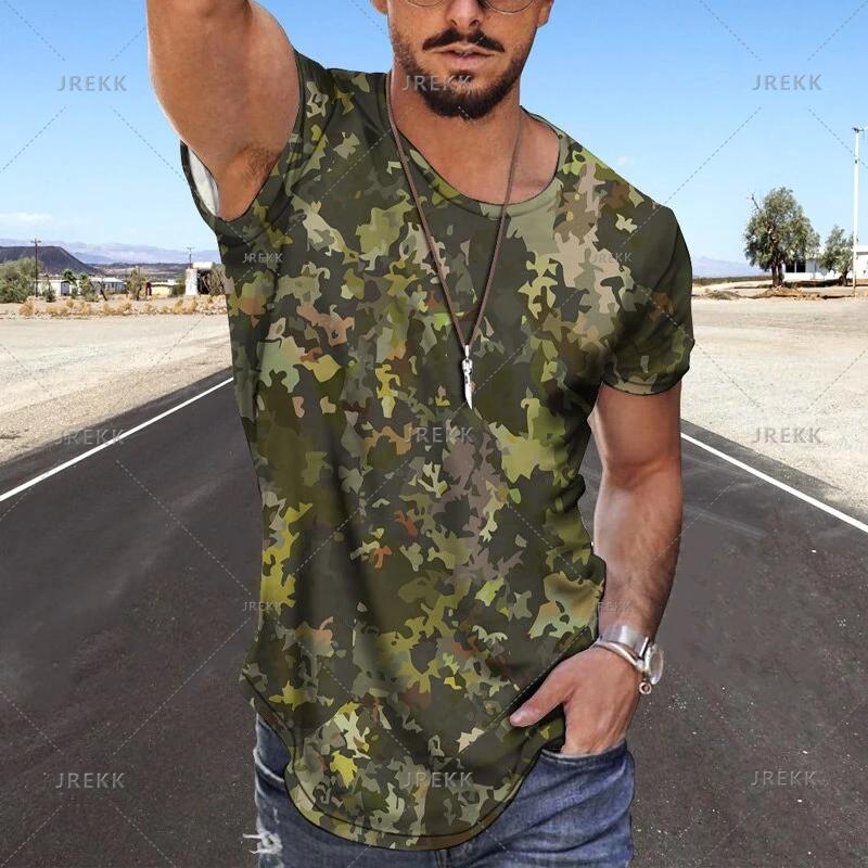 Rundhals 3D Kamouflage Skogstryckt Casual Kortärmad Herr T-shirts - Mjuk Medium Stretch Polyestertyg Sommar Avslappnad Passform Kläder