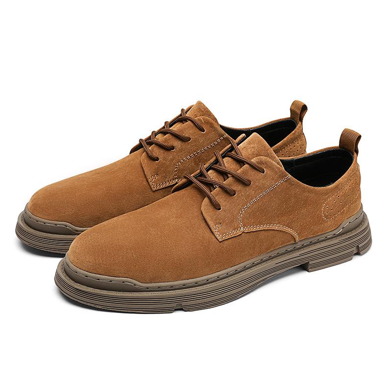 Genuine Leather Men's Shoes Spring Tide Shoes Low Top Big Head Work Shoes British Fashion Casual Leather Shoes Men's All-Match Shoes