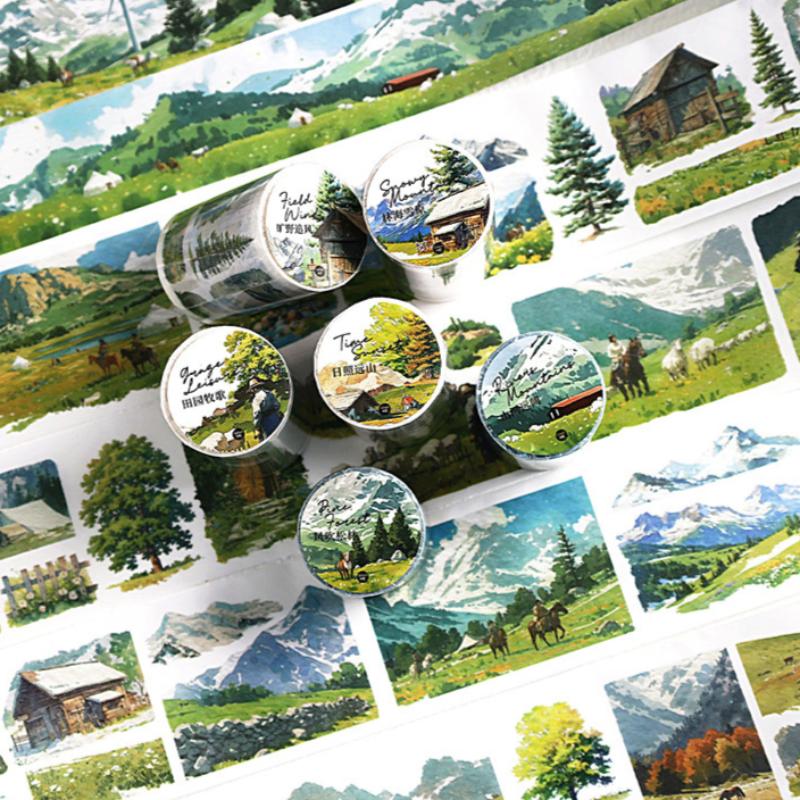 Mr. Paper, Landscape Grassland Themed Adhesive Tape Stickers, Photo Frames, Greeting Cards, Scrapbooks, Decorative Stickers