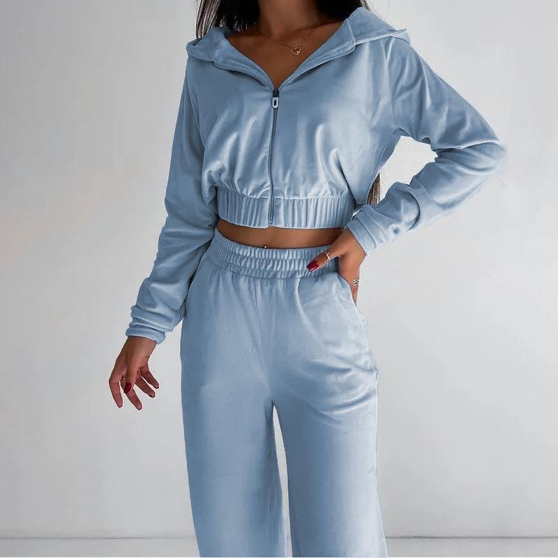 1116ebay European and American autumn and winter women's clothing new hooded casual sweater set two-piece women's