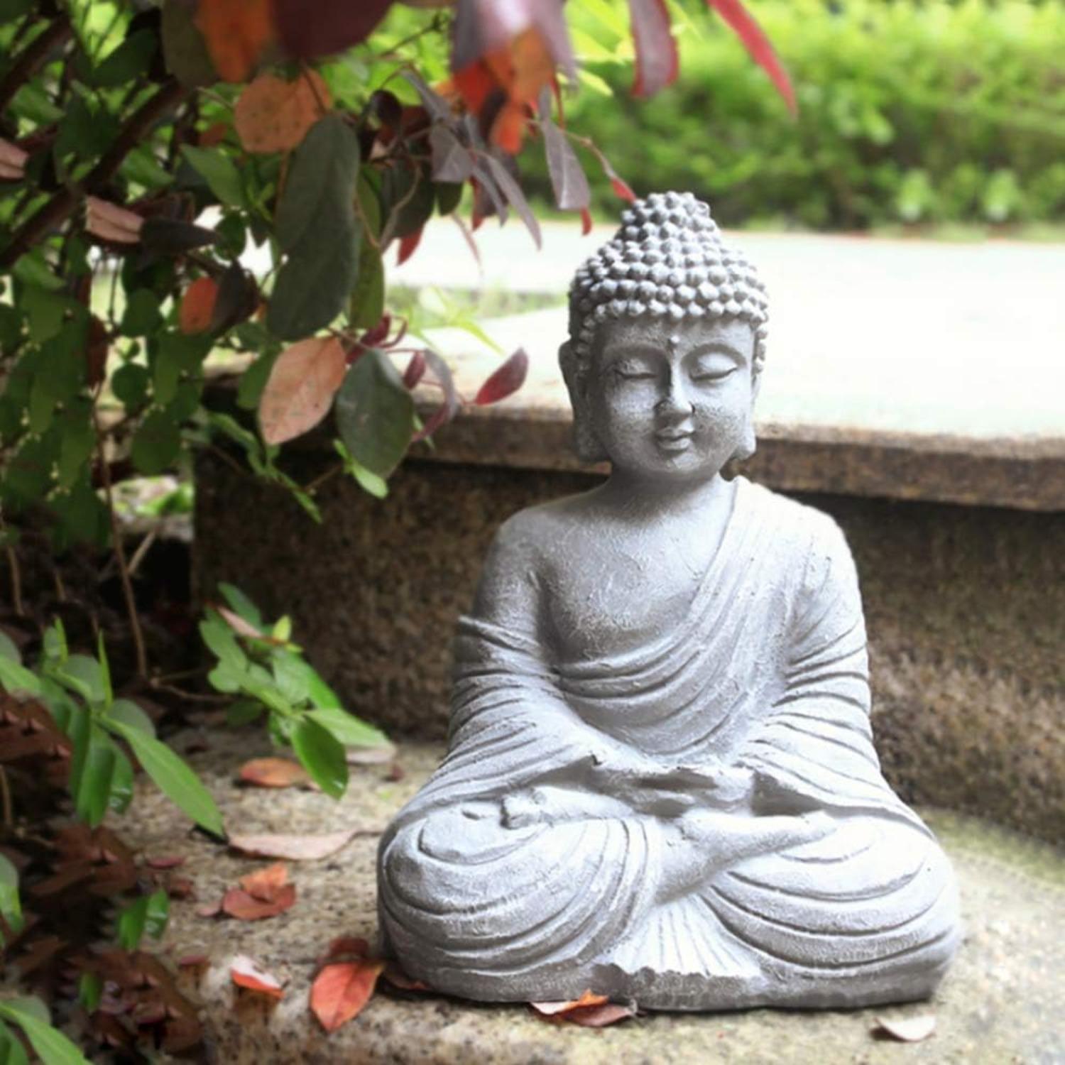 Garden Ornament Sitting Buddha Zen Outdoor Indoor Statue Resin Home Decor серый