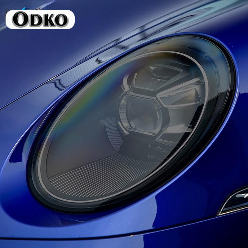 2 Pcs Car Headlight Protective Film Smoked Black Tint Wrap Vinyl Transparent TPU Sticker For Porsche 911 992