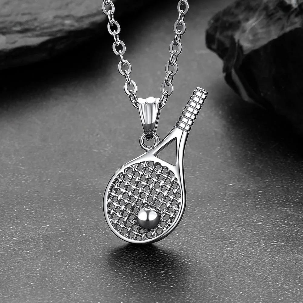 Euro-American Trendy Brand Men s Stainless Steel Tennis Racket Pendant Hip-Hop Fashion Unique Cool Sports Enthusiast Bamboo