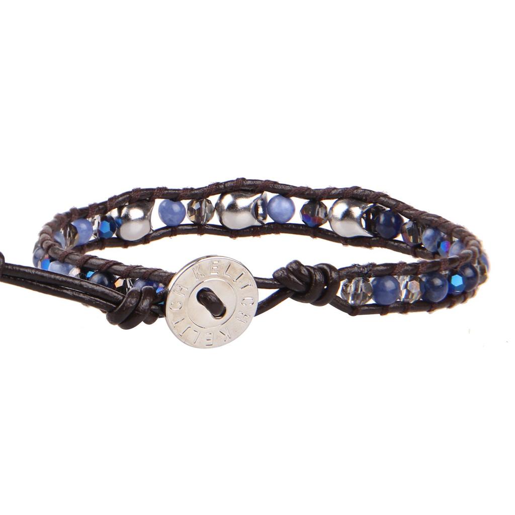 KELITCH Argento Teschio Glamour Cristallo Fascino Wrap Bracciale in Pelle Donna Moda