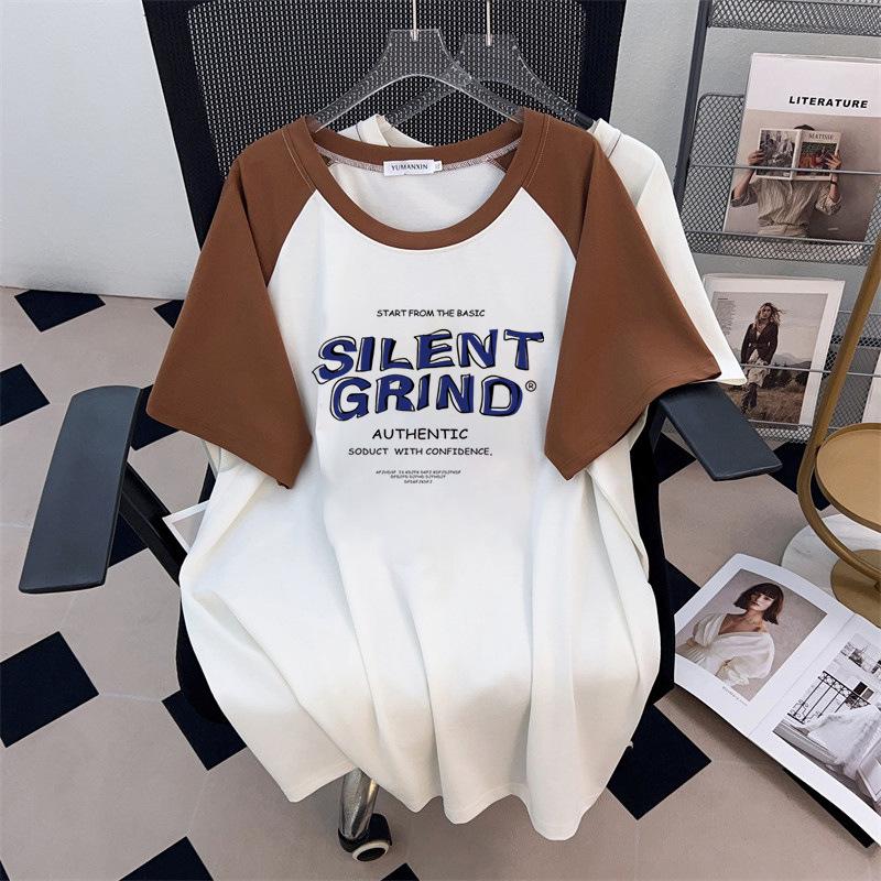 Women s Plus Size Slimming Mid-Length Loose Fit Round Neck Short-Sleeve T-Shirt 3XL чёрный