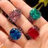 Jewelry Copper Bottom Gold-Plated Simulation Blue Spinel Black Gold Premium Ring Female 12 * 16
