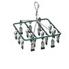 Rotatable Stainless Steel Clothes Drying Rack with 18 Windproof Rubber-Coated Clips for Socks and Underwear