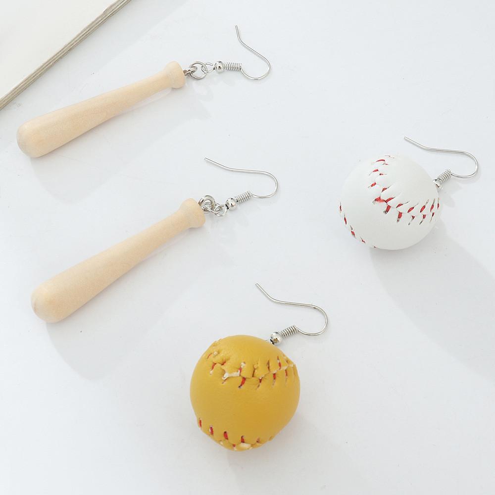 Geometric Baseball Wooden Earrings For Women Handmade Autumn Winter Jewelry