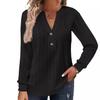 European & American Autumn/Winter Women's Long-Sleeve V-Neck Button T-Shirt 2024
