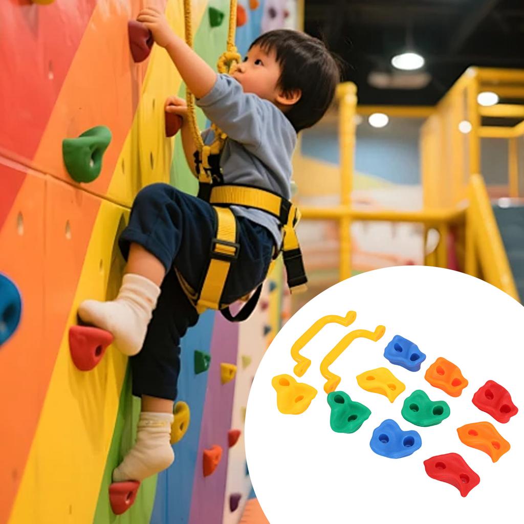 Rock Climbing Holds with Handles Mounting Hardware Multi Colored Rock Wall Climbing Kit for Indoor Outdoor