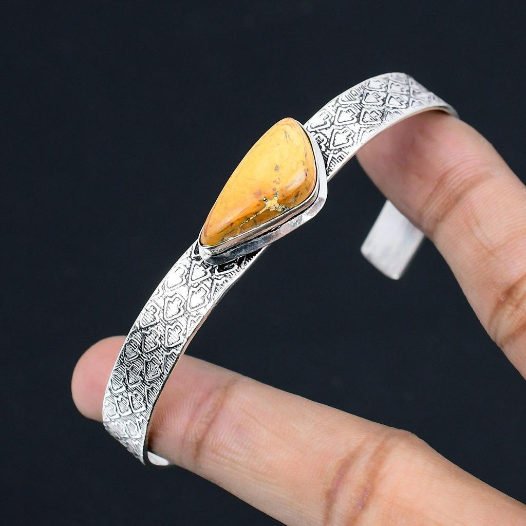 Maligano Jasper Gemstone Daughter Engagement Art Deco Bangle 925 Sterling Silver