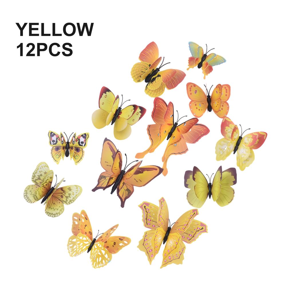 12PC 3D Butterflies Wall Stickers Multicolor Double-Layer Butterfly Magnet Wall Stickers Fridage Decals For Wedding Home Decor