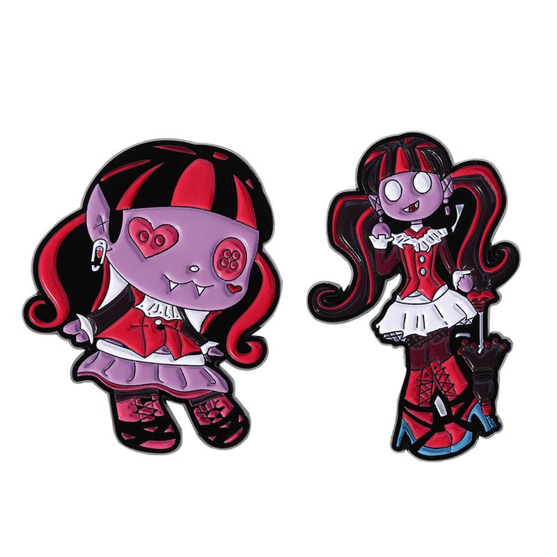 Dark Horror Doll Enamel Pins Custom Magic Girl Brooches Lapel Badges Clothes Gothic Jewelry Gift for Kids Friends