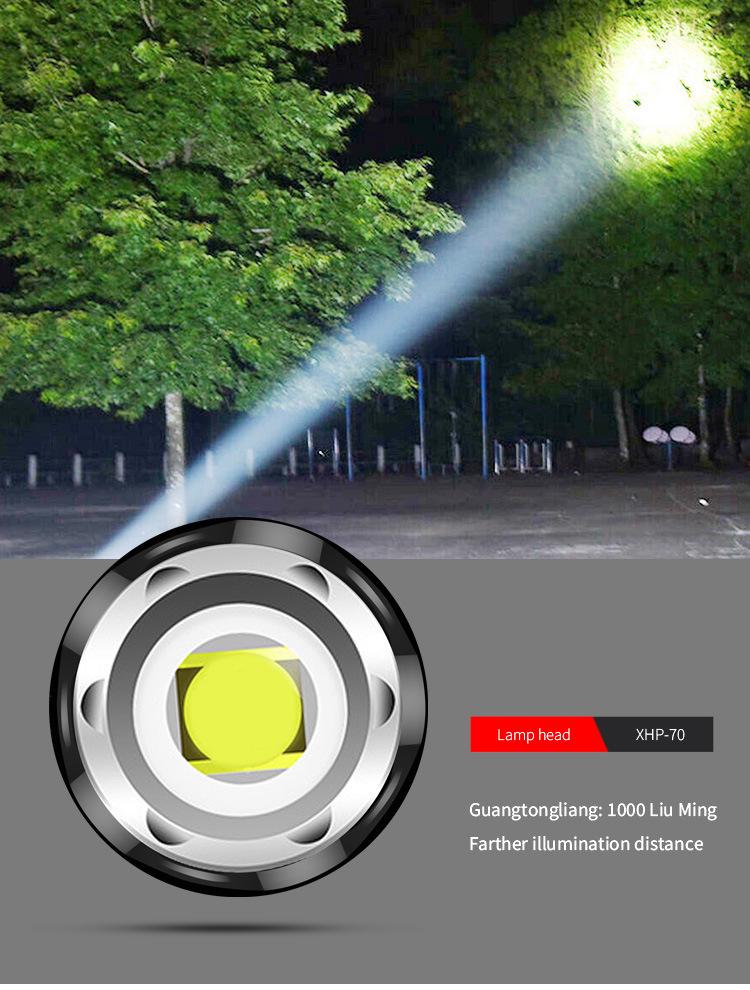 XHP70 High-Brightness LED Flashlight - Aluminum Alloy, Telescopic Zoom, Electric Display, Waterproof, Multifunctional Outdoor Handheld Light
