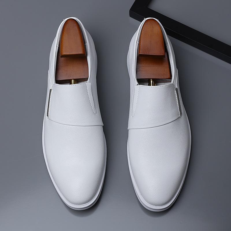 2025 autumn new men's formal leather shoes men's British leather pointed youth leather shoes white shoes single shoes 0917