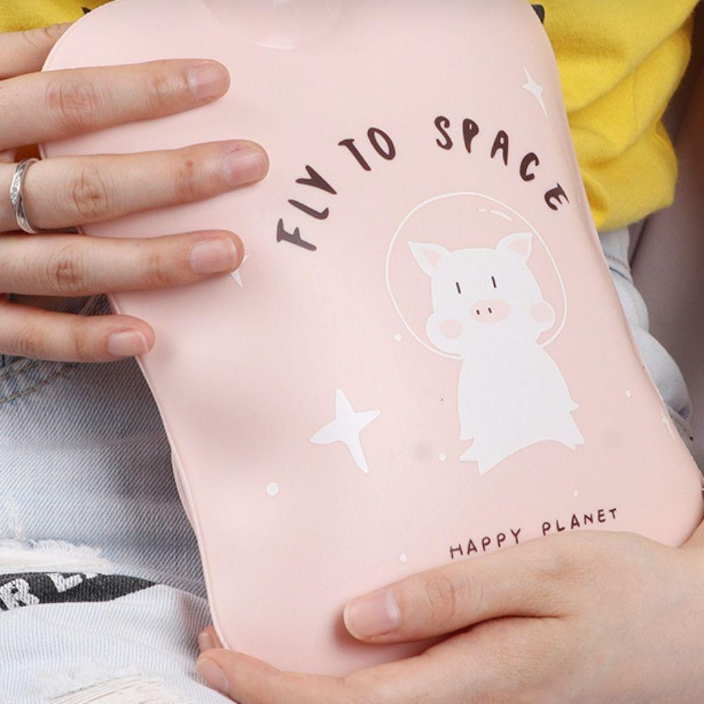 PVC Cartoon Pig Hot Water Bag with Plush Cover Hand Warmer Warming Products Hot Water Bottles  Bed