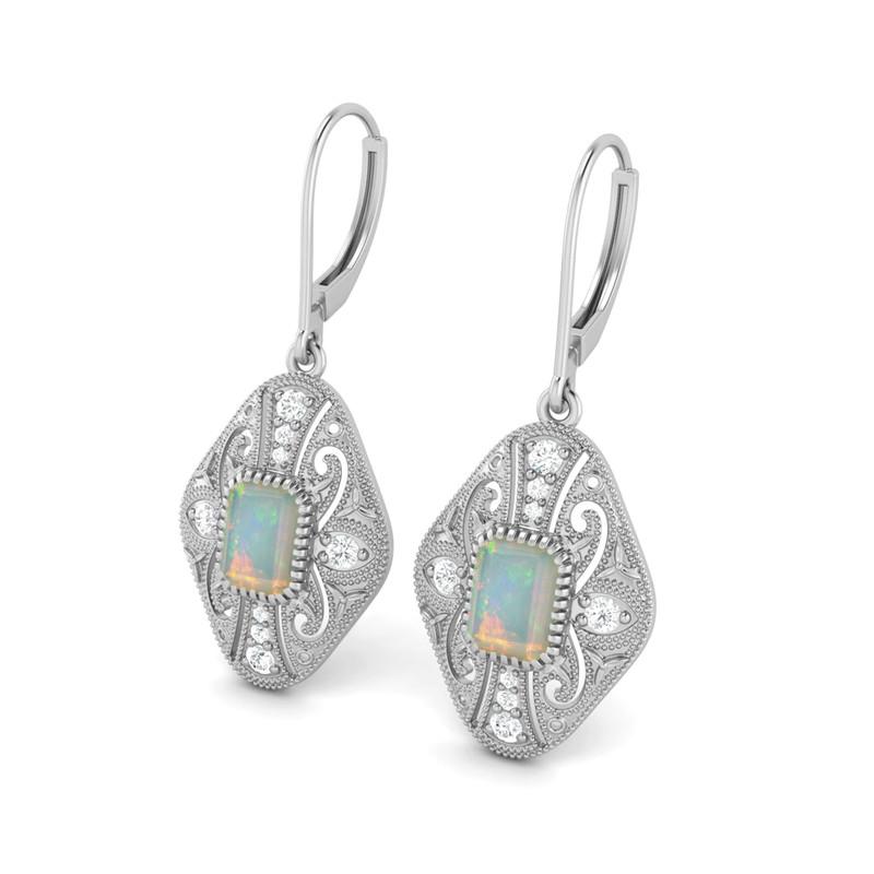 Opal Filigree Dangle Women Wedding Earrings-925 Sterling Silver