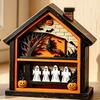 Halloween Wooden Table Sign Ghost Skeleton Block Spooky House Shape Sign Rustic Farmhouse