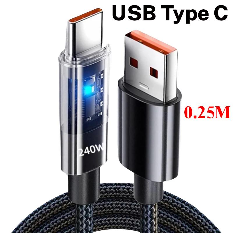 240W Nylon USB Type C Super Fast Charging Cable for Samsung Xiaomi Huawei Xiaomi LED Digital Display USB C Charger Data Cord 1PCS