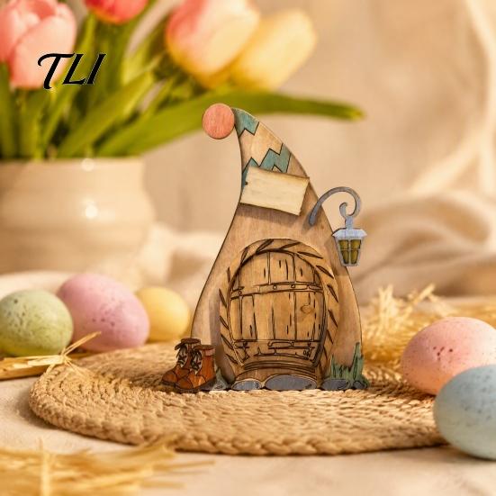 Miniature Mushroom Wood Crafts Wooden Fairy Door Decor, 2D Gnome Elf Ornament, Bunny Hand Fantasy Storybook Style Props Painted Craft,