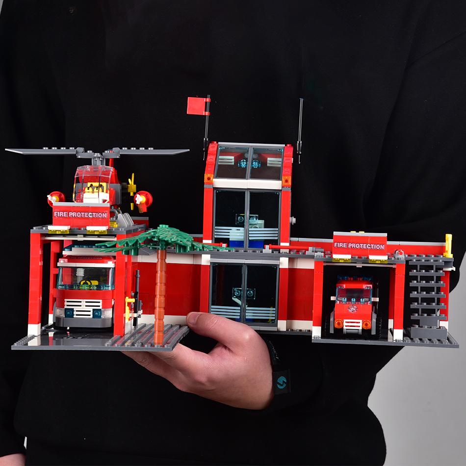 756pcs Fire Station Model Building Blocks Truck Helicopter Firefighter Bricks City Educational Toys For Children Gift
