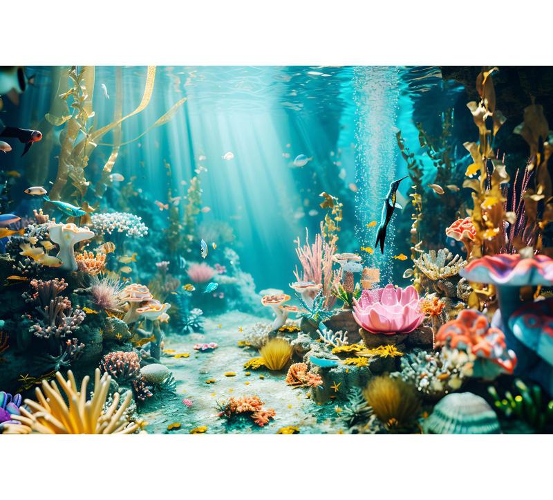 Underwater World Fish Coral Aquarium Theme Photography Backdrop, Children's Birthday Party, Home Decoration Photography Backdrop
