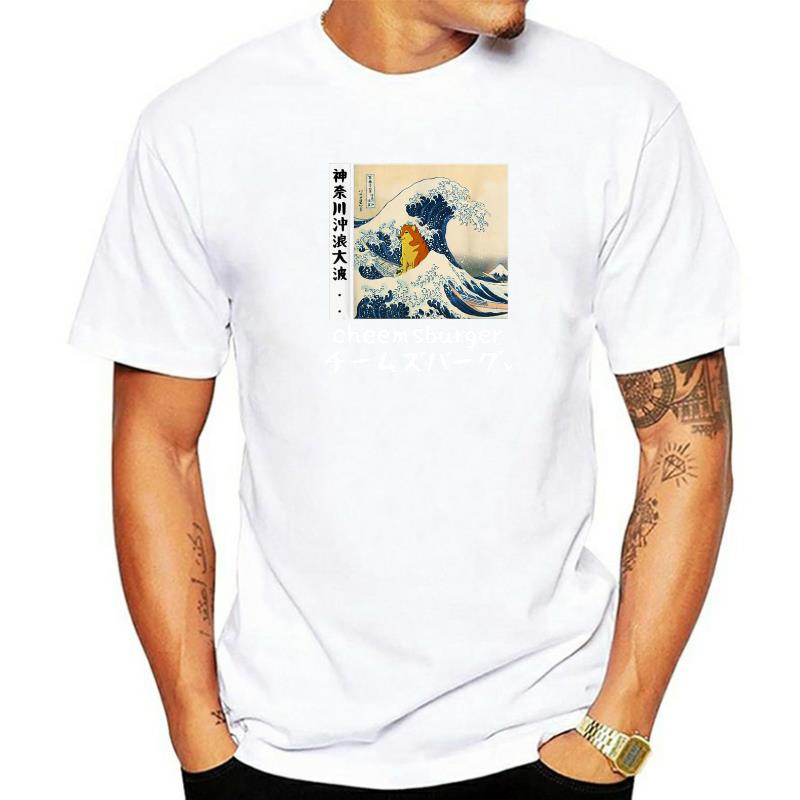 Funny The Great Wave Kawai Cheems Doge Japanese Style TShirt T Shirt Simple Style Prevalent Cotton Tops Shirt Family For Unisex