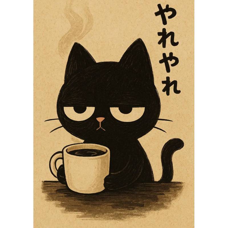 Cute Japanese Black Cat Wall Art,Vintage Ukiyoe Food Noodle Sushi Kitty Canvas Prints,Kitchen Bedroom Home Decor Cat Lover Gifts