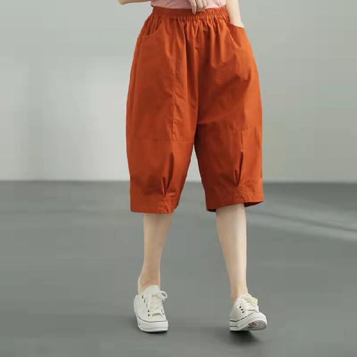 Kadın Yazlık Bol Kesim Günlük Beş Nokta Geniş Paça Pantolon Öğrenci Düz Renk Orta Bel Günlük Düz Pantolon