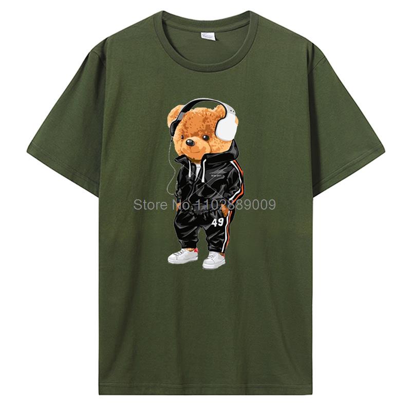 Teddy Bear Playing Badminton Tshirt Men's Clothing Tops Graphics Kawaii Shirt T Shirts For Men Cotton T-shirt Streetwear