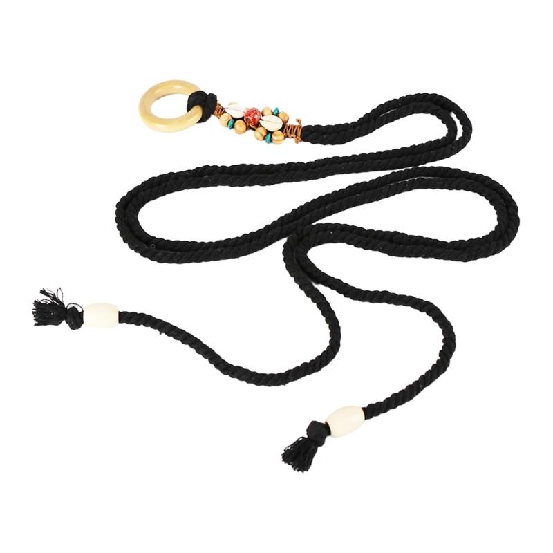 

Braided Women Waist Belt Thin Bohemian Handmade Belts Beads Decors Waist Belt чорний
