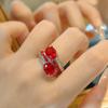 Vintage French Antique Twin Stone Red Corundum Ring Double Row Full Diamond High Carbon Imitation Blue Spinel Women'S Ring