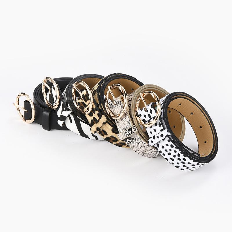Female Belt Cummerbund Women Horsehair Belt With Leopard Pattern Rose Gold Metal Buckle Pu Belt Accessories For Dress Jeans