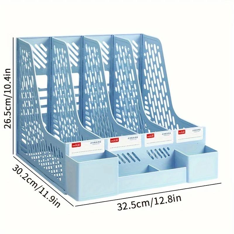 4 Packs Plastic Desk Organizer File Folder, Desktop Magazine Holder, Office File Sorter Rack, Vertical File Dividers