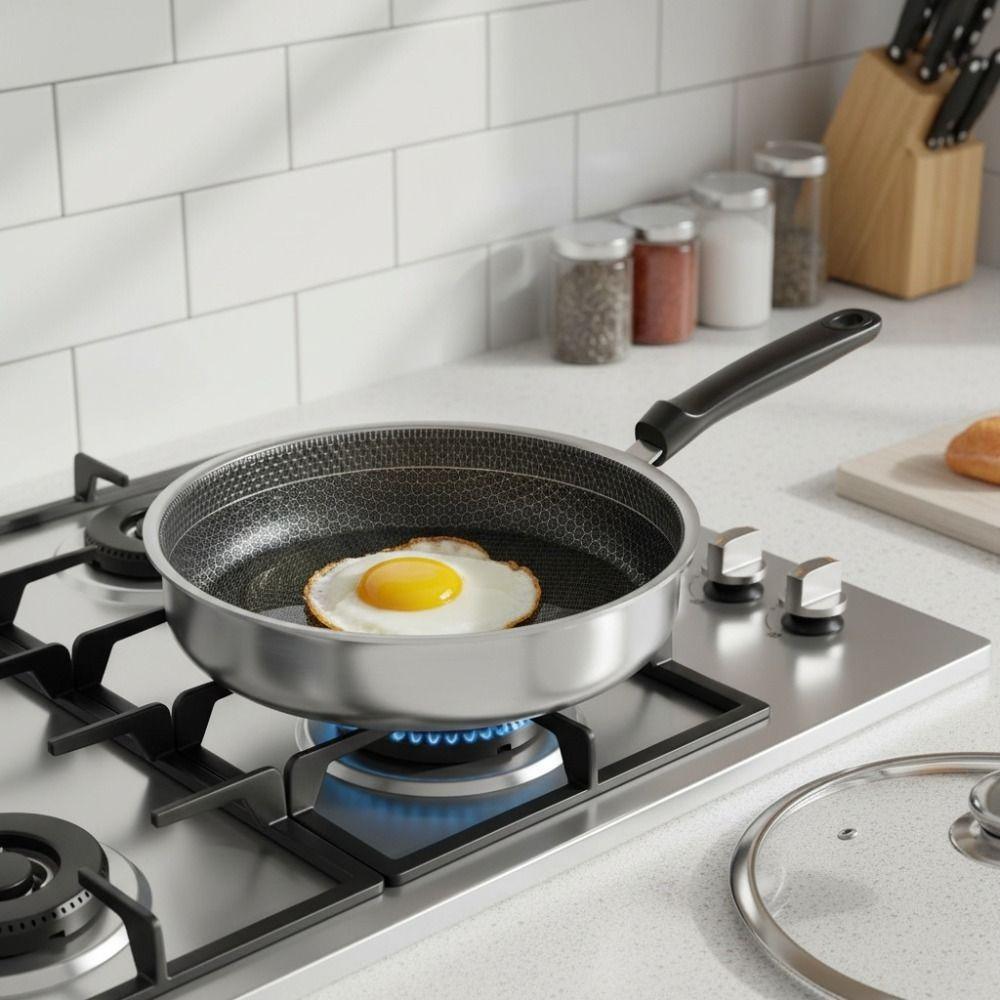 Fast Heat Stainless Steel Frying Pan Honeycomb Pattern Cooking Skillet Kitchen Cookware