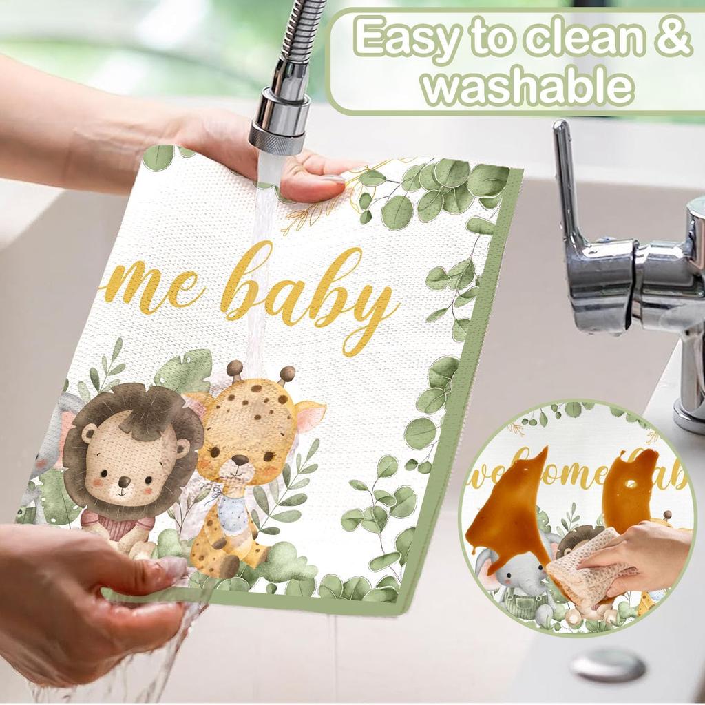 Eucalyptus Leaves Placemats Set of 4, Welcome Baby Waterproof Linen Placemats, Baby Shower Party Supplies, Table Mats for Indoor or Outdoor Dining