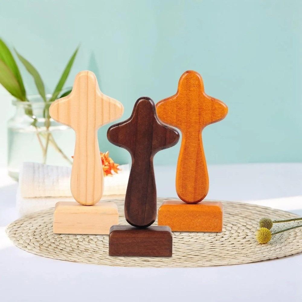 Magnetic Base Wood Cross Statue Handicraft Vintage Cross Ornament Standing Portable Crosses Figurine Church Setting