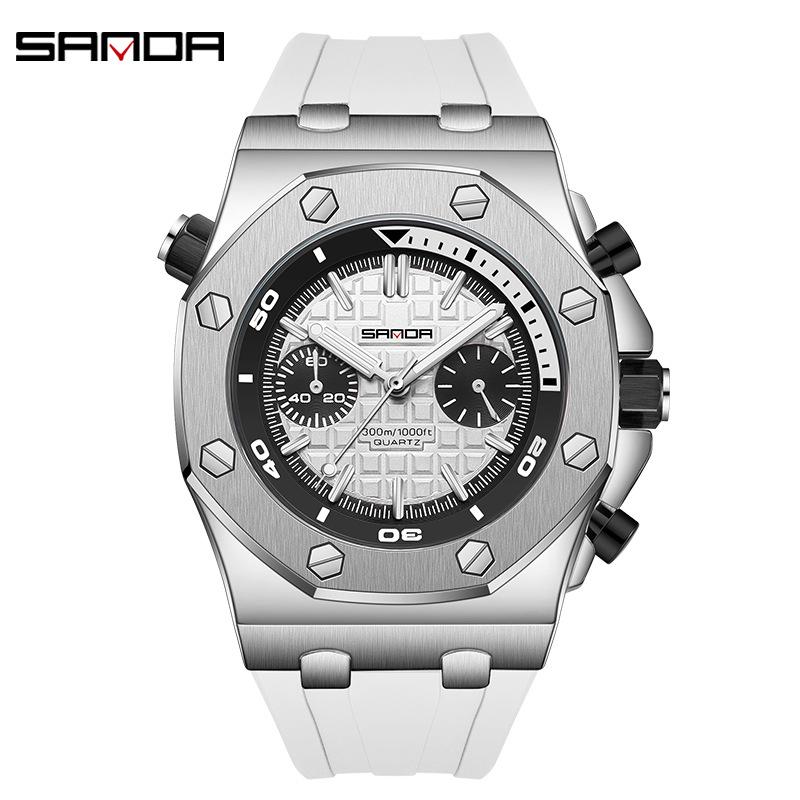 SANDA Men s Fluorescent Waterproof Quartz Watch - 3D Design with Bar Scale Trend
