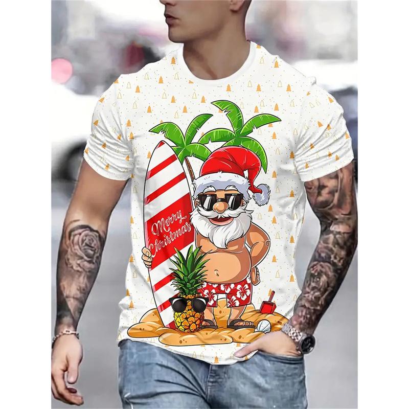 Christmas Tree Pattern Men's T-Shirt Funny Santa 3D Print Summer Casual Short Sleeve Crew Neck Top